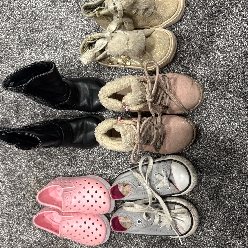 5-Pair Toddler Girl Shoe Bundle: Converse, Cat & Jack, H&M, and Boots Size 6